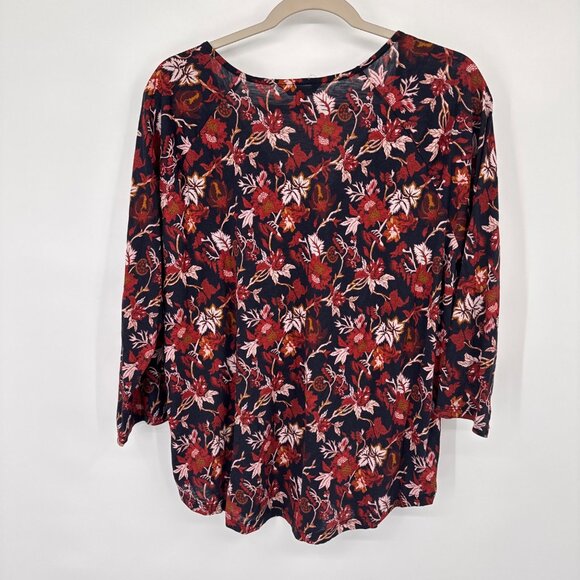 Lucky Brand Womens Floral Print 3/4 Sleeve Blouse size large Cotton blend v neck - Picture 12 of 13
